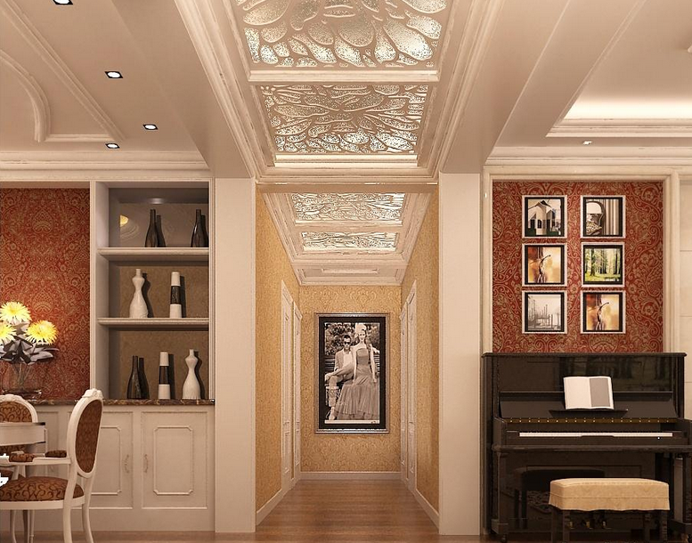 128平米错落有致空中玻璃走廊吊顶装修效果图